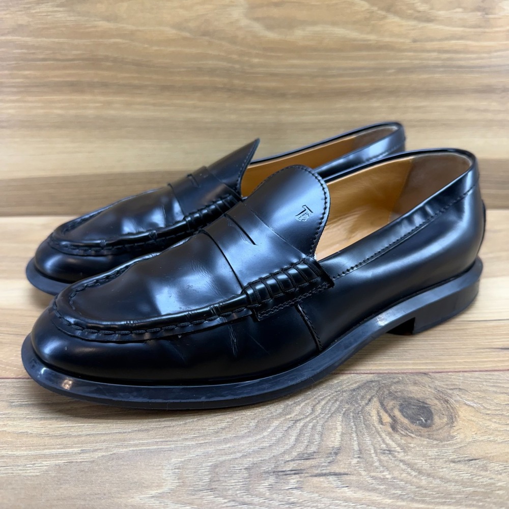 TOD'S Penny Loafer Womens 7 EU 37 Black Leather Moc Toe Office Modern Casual